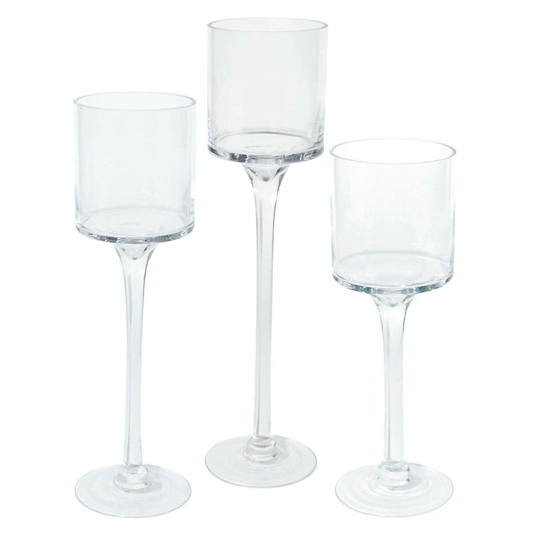 Cylinder Glass Candler Holder with Stem Set of 3